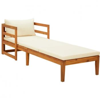 Tumbona con cojines madera maciza de acacia Blanco crema