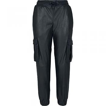 Cargohose URBAN CLASSICS Damen Kunstleder Cargo Pants Gr. L, schwarz