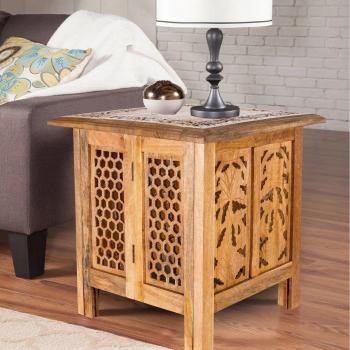 Antique Effect Wooden Bedside Lamp Table