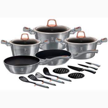 Berlinger Haus Moonlight Ensemble de cuisinière à induction 17 pièces, marbre antiadhésif sans Pfoa Gris