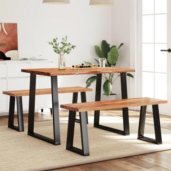 Set da Pranzo 3 Pz in Legno di Acacia con Bordi Vivi