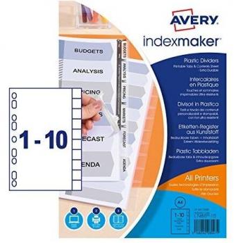 Avery 05113081 A4 IndexMaker Translucent Plastic Dividers with Printable Clear Tabs, 10 Part Dividers