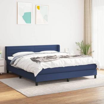 Cama Box Spring con Colchón Azul 160x200 cm en Tela