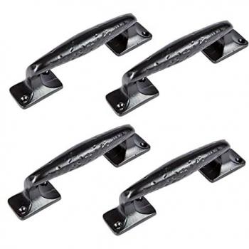 Four‑Piece Black Hammer & Tongs Barn Door Handle – 150 mm High, Forged Metal