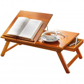 Betttablett HENRY aus Kiefernholz, 7-fach verstellbar in der Neigung, mit ausziehbarer Schublade