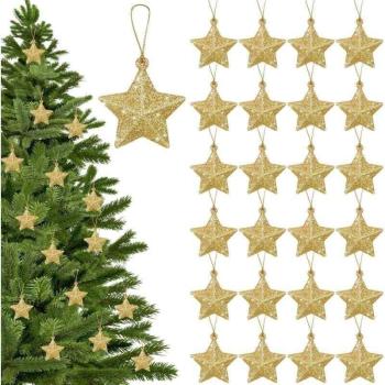 Stella d'Incanto: 48 Ornamenti in Plastica con Lucentezza Oro