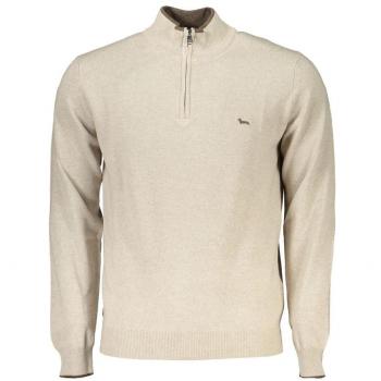 Embroidered Beige Half-Zip Sweater