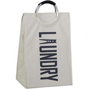 BAKAJI Cesto Biancheria Sporca Portabiancheria Casa in Tessuto Contenitore Pieghevole Salvaspazio con Manici in Metallo 38 x 28 x 68 cm