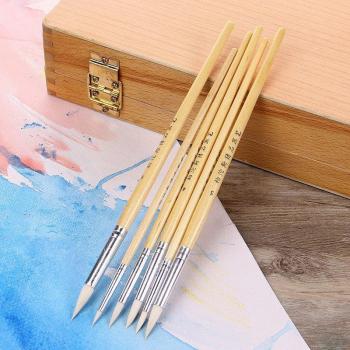 6pcs Wooden Handle Paint Brush Set for Gouache and Watercolor