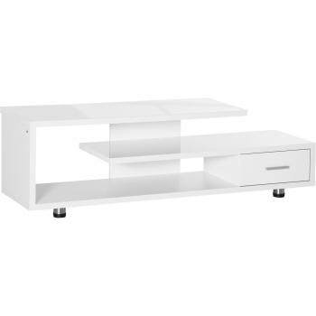 HOMCOM High Gloss TV Unit for TVs up to 45, Modern TV Cabinet with Storage Shelf and Drawer, Entertainment Unit for Living Room Bedroom, White