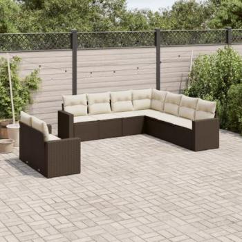 Set Divani Esterni 9pz con Cuscini Marrone in Polyrattan