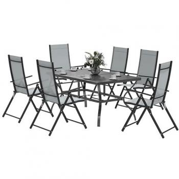 7-Piece Grey Patio Dining Set with Metal Top Table and Folding Chairs