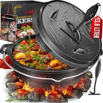 Vaso Dutch Oven per BBQ – 12 P con manico sollevabile e termometro