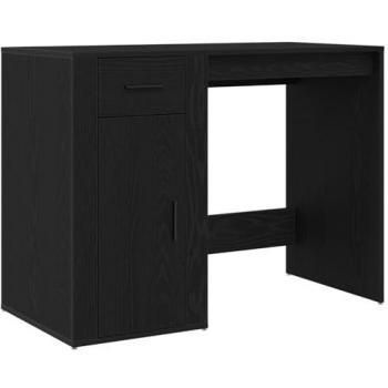 Modern Black Oak Workspace Desk, Drawer Included – 100x49x75 cm Engineered Wood