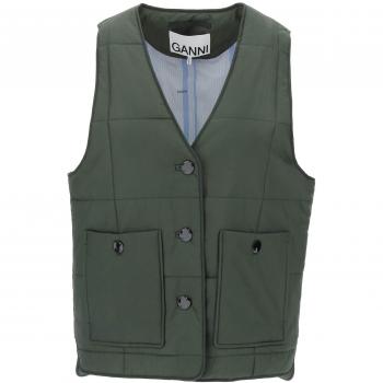 Ganni Veste Gilet Matelassé Boxy L/XL Vert Femme