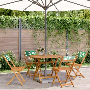 Set da Pranzo Esterno 5 pz in Legno Massello e Tessuto con Design Foglie