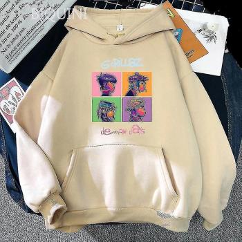 Sudadera de Manga Larga Gorillaz, Capucha, Estampado de Dibujos Animados, Diseño Suelto, Color Negro Vintage