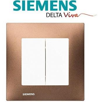 Siemens Double Va et Vient Blanc Delta Viva + Plaque Métal Marron