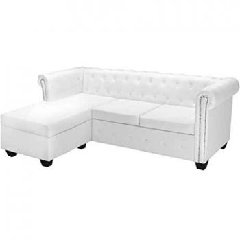 White L-Shaped Chesterfield Sofa (Synthetic Skin)