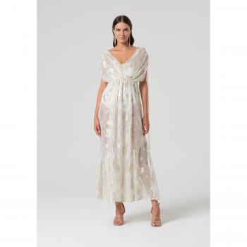Vestido Longo Regular com Detalhes em Lurex