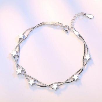 NEHZY S925 Sterling Silver Simple Star Bracelet for Women 20CM