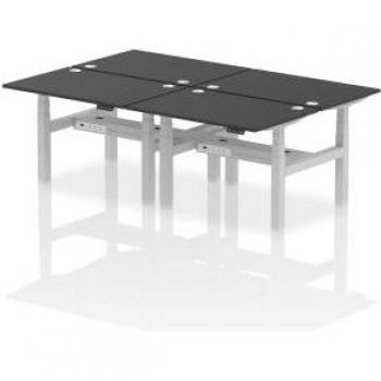 Dynamic Air Back-to-Back 1200 x 800mm Height Adjustable Sit Stand 4 Person Bench Desk With Cable Ports Black Finish Silver Frame