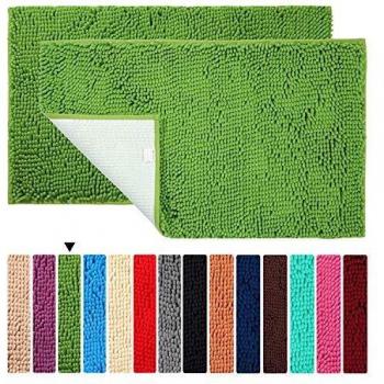 ORANIFUL Tapis de Bain 2 Pièces Chenille Vert foncé