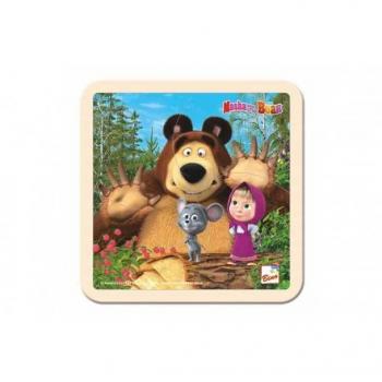 Dřevěné puzzle Máša a Medvěd s myškou – 4 dílky, rozměr 15 x 15 cm