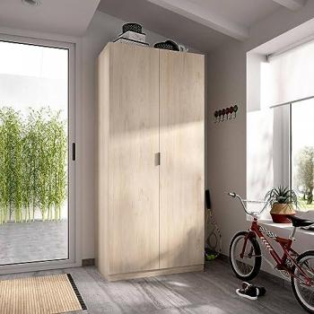 Armario Giovo 2 puertas, percha para dormitorio, 81x52h184 cm, color roble