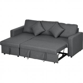 Homcom 3 Seater Corner Sofa Bed with Storage, Pull Out Couch, Reversible Chaise Lounge, Dark Grey