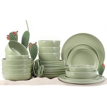 KONSIMO VICTO – Ensemble Vaisselle 24 pièces, Faïence Mat, Tons Pistache Vert