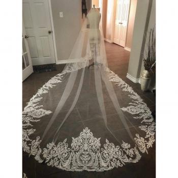 Lace Edge Bridal Veil 2 Tiers Long 3M x 1.5M with Blusher