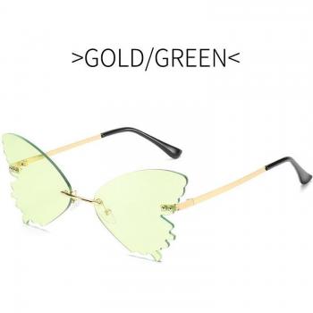 Rimless Dragonfly Wing Gradient Sunglasses UV400 Unisex Pink Yellow
