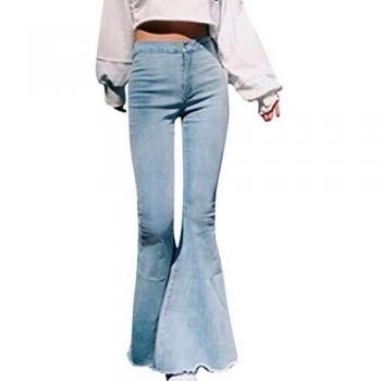 ORANDESIGNE Femmes Jeans Équipé Flare Mi Montée Denim Bleu Clair XS