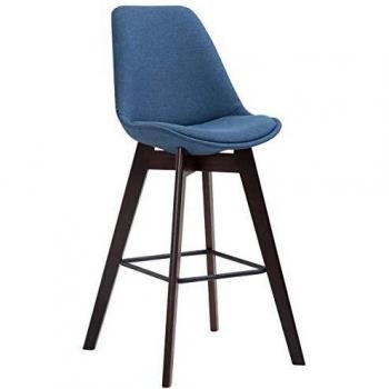Stoffbezigter Metz Barhocker Blau, Cappuccino Eichenholzbasis