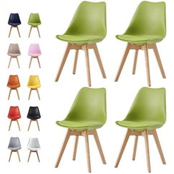 MCC DIRECT Grün‑Retro Esszimmerstühle Eva – 4‑Stück Set aus gepolstertem Kunstleder