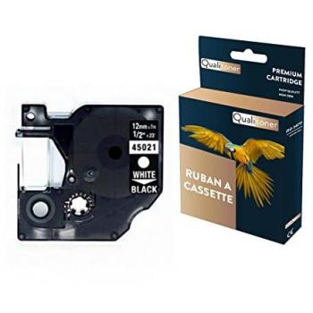 Ruban d'étiquettes QUALITONER 12mm blanc sur noir pour DYMO