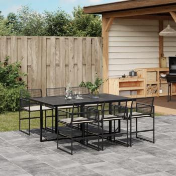 7-tlg. Garten-Essgruppe mit Kissen Schwarz aus Poly Rattan