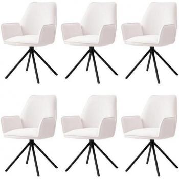 MCW G67‑6 Küchenstuhl Set – 90° drehbar, creme-beige Samtbezug