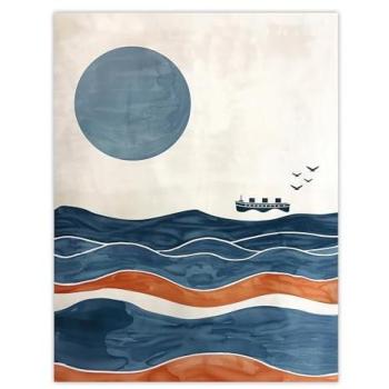 Seaside Serenity – Blue Liner with Moon & Seagulls