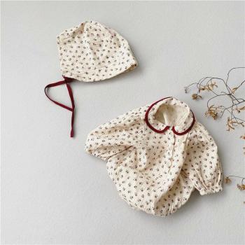 Ensemble bébé fille automnal, body à manches longues, imprimé fleurs, coton doux, combinaison et chapeau