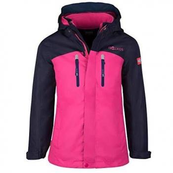 Trollkids Bryggen 3in1 Mädchenjacke, winddicht und wasserdicht, Marineblau / Magenta, Größe 128