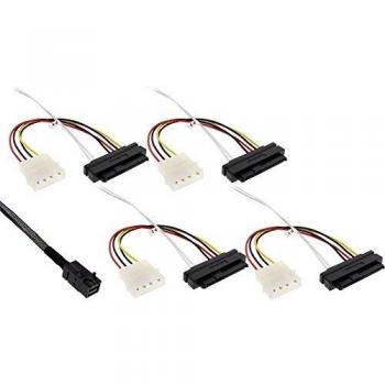 Câble interne Mini SAS HD SFF-8643 vers 4x SFF-8482 avec alimentation, 1 m