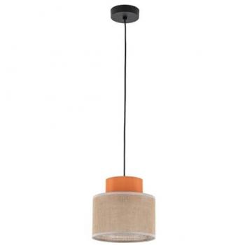 Retro Hängeleuchte Jute Stoff E27 rund 20 cm verstellbar Schwarz Natur Orange