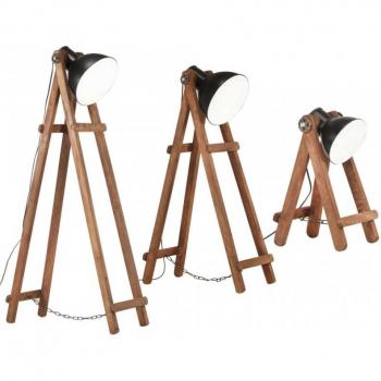 Lampadaire en Bois Massif E27 avec 3 Unités et Poignée Noire