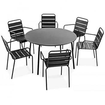 Set Tavolo e Sedie da Giardino Rotondo in Acciaio Grigio
