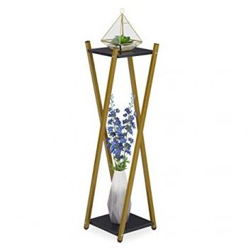 Scaffale Porta Fiori Alto in Metallo Dorato e Nero, 99x29x29 cm