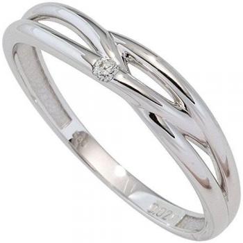 JOBO Goldring Damen 585 Weißgold mit 1 Diamant Brillant 0,02ct