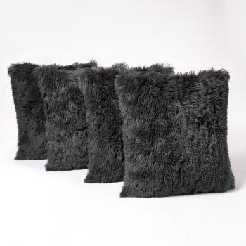 Set of 2 Charcoal Fluffy Cushion Covers