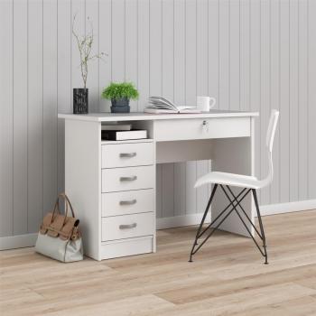 Dmora Scrivania Cinque Cassetti Colore Bianco 109x75x48 con imballo